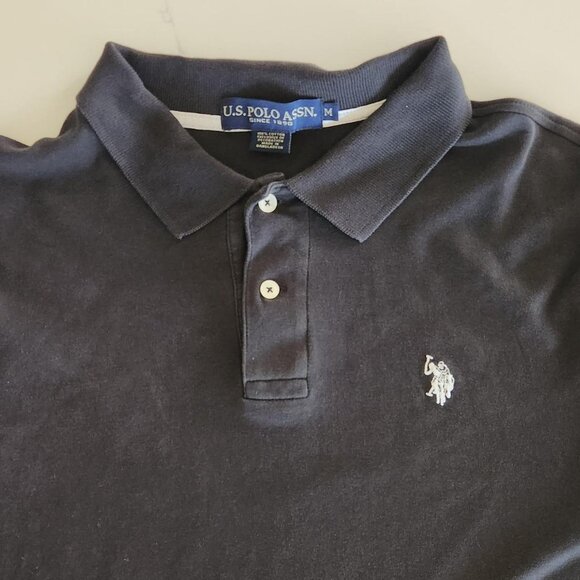 U.S. Polo Assn Sz M Men's Cotton Short Sleeve Polo Black Color Logo Basic Work - Picture 6 of 10